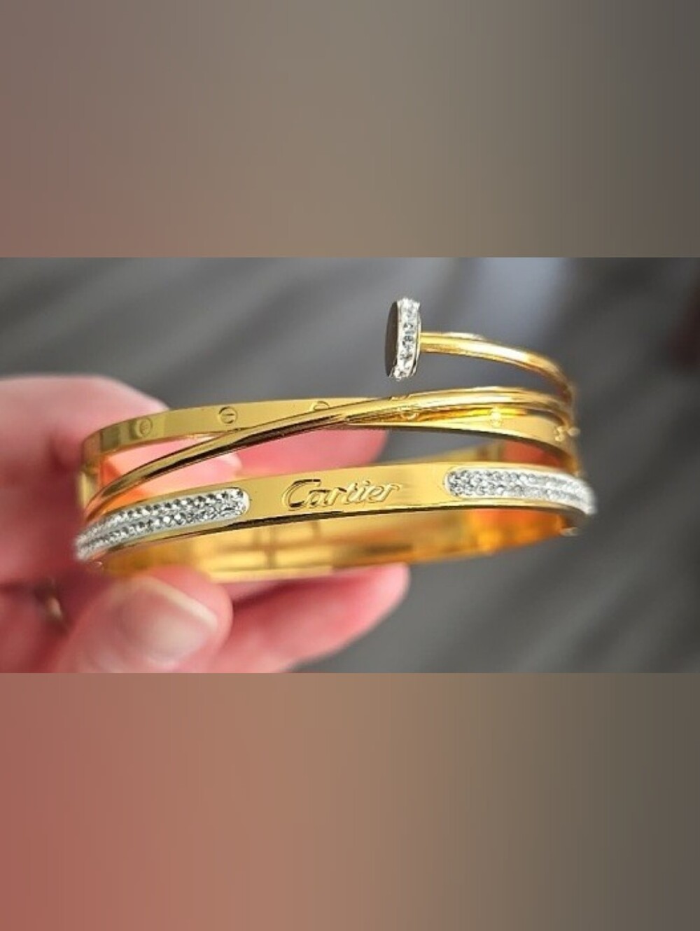 Love Style Tiered Runway Gold and Silver Tone Bracelet with Rhinestone Accents